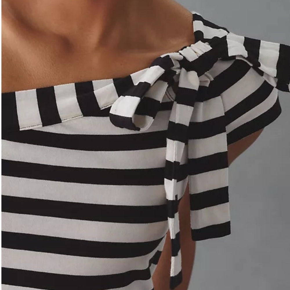 Anthropologie Black and White One Shoulder Top